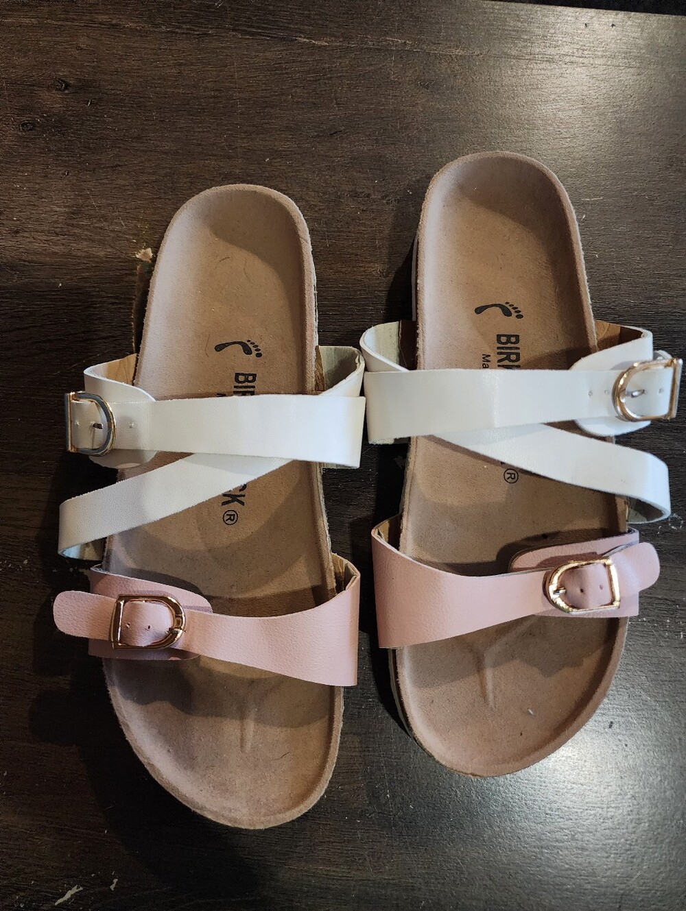 Birkenstock White and Blush Pink Cross-Strap Sandals